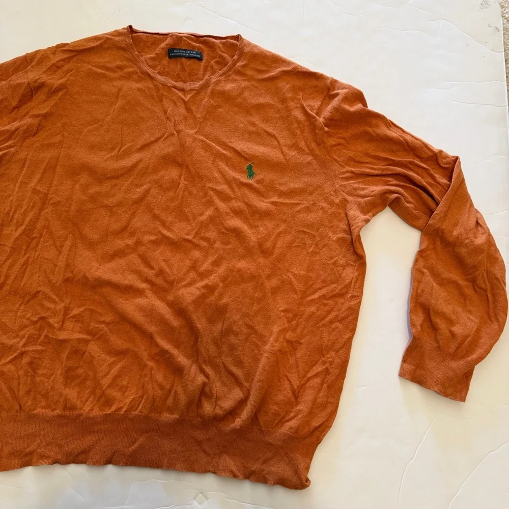 Vintage Polo Ralph Lauren Orange Crewneck Knit Cotton Sweater Size L